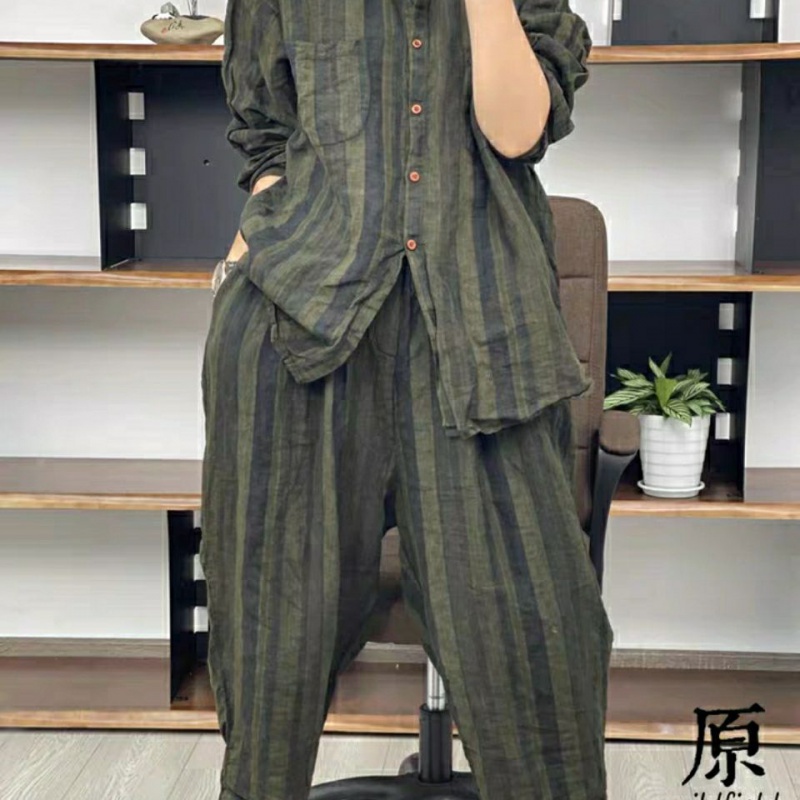 Bộ Đồ Lanh Kẻ Sọc Xinh Xắn Dành Cho Nữ