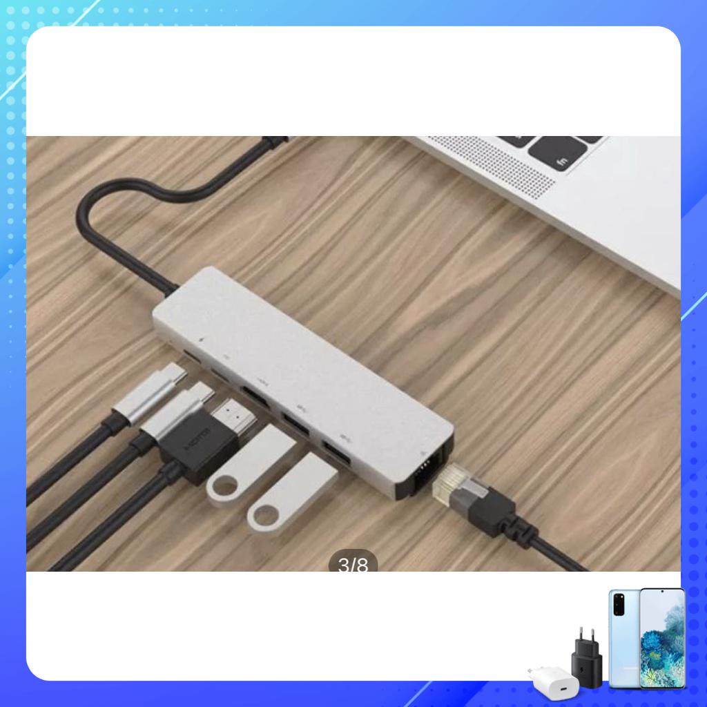 Cáp chuyển Type C 6 Trong 1 Sang HDMI RJ45 Multi USB 3.0 USB C Cho laptop máy tính, điện thoại…