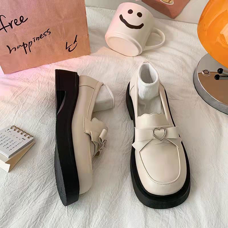 Giày Da Mũi Tròn Phong Cách Anh Quốc vintage Cho Nữ Mary jane Giày Búp Bê Bằng Da Màu Trắng Đen Phong Cách Anh Quốc Cổ Điển Thời Trang Xuân Hè 2023 Cho Nữ