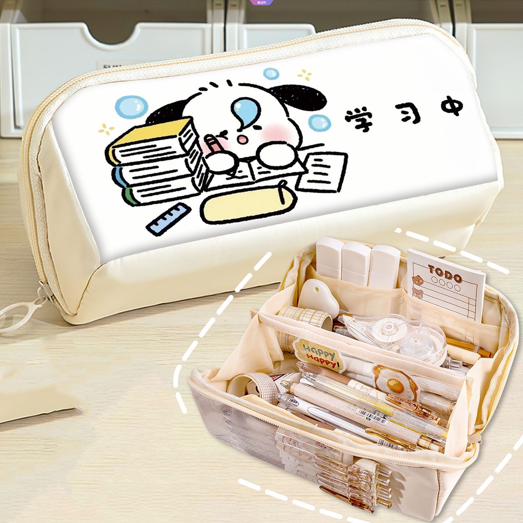 Túi Đựng Bút Chì Sức Chứa Lớn In Hình Anime Sanrio Pochacco Kuromi Dễ Thương Cho Trẻ Em
