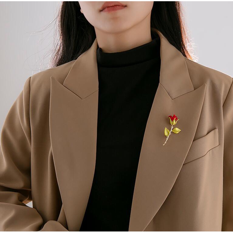 Trâm Cài Áo Hợp Kim Hình Hoa Hồng Đỏ Phong Cách Mới