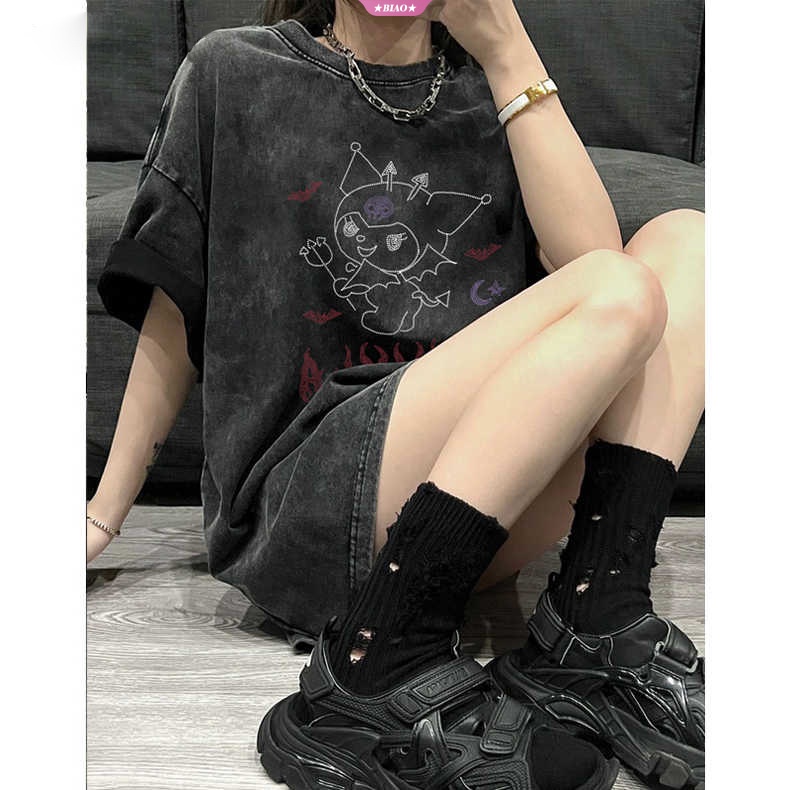 Áo Thun Tay Ngắn In Hình Kuromi Sanrio Y2K Dễ Thương Thời Trang Cho Cặp Đôi