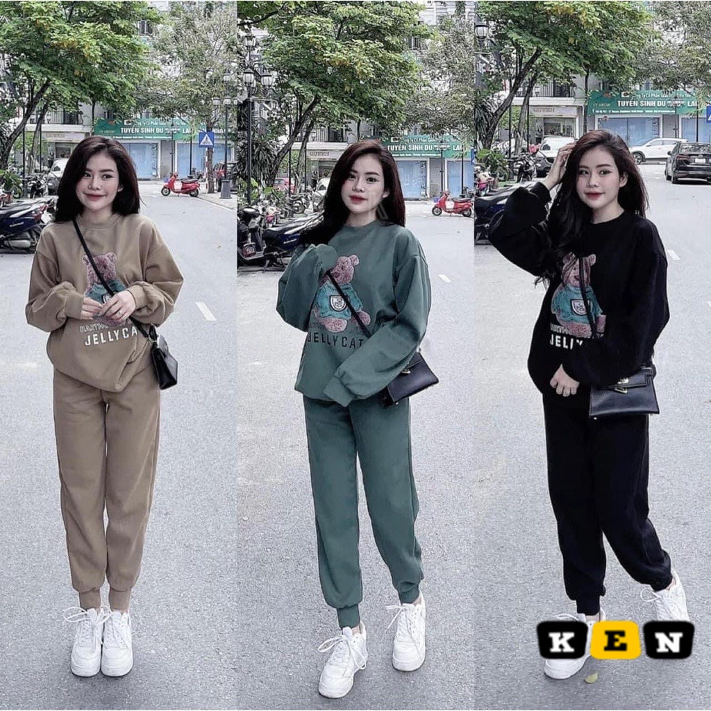 Bộ quần áo nỉ thu đông thể thao chất đẹp mềm dày hàng QCCC hình gấu siêu xinh B9 BY JOLIE