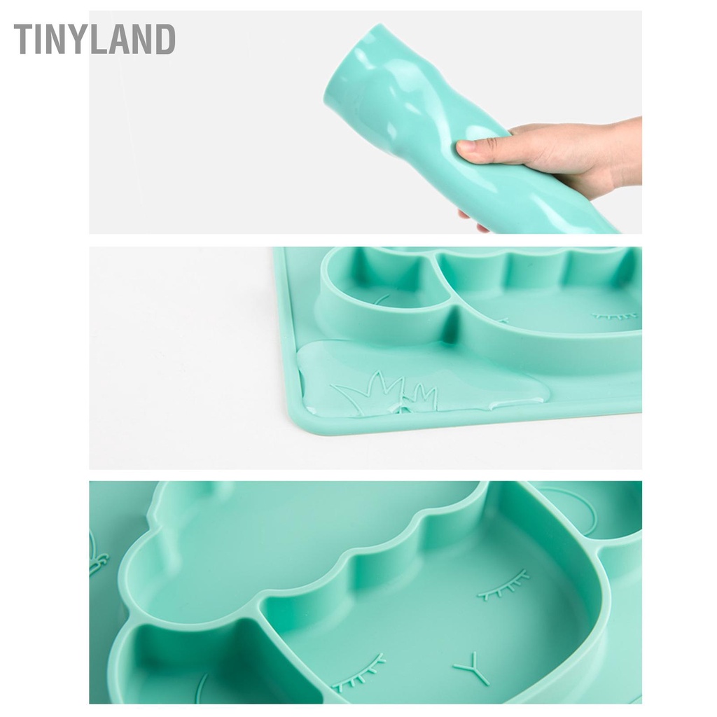 Hàng HOT TinyLand Đĩa Ăn Cho Bé Chia Lưới Hoạt Hình Động Vật Chống Trượt Silicone Trẻ Em