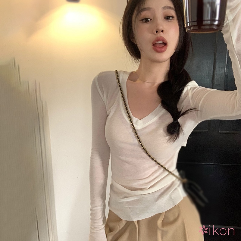 Áo Thun Tay Dài Cổ Chữ V Màu Sắc Thời Trang Mùa Hè Cho Nữ