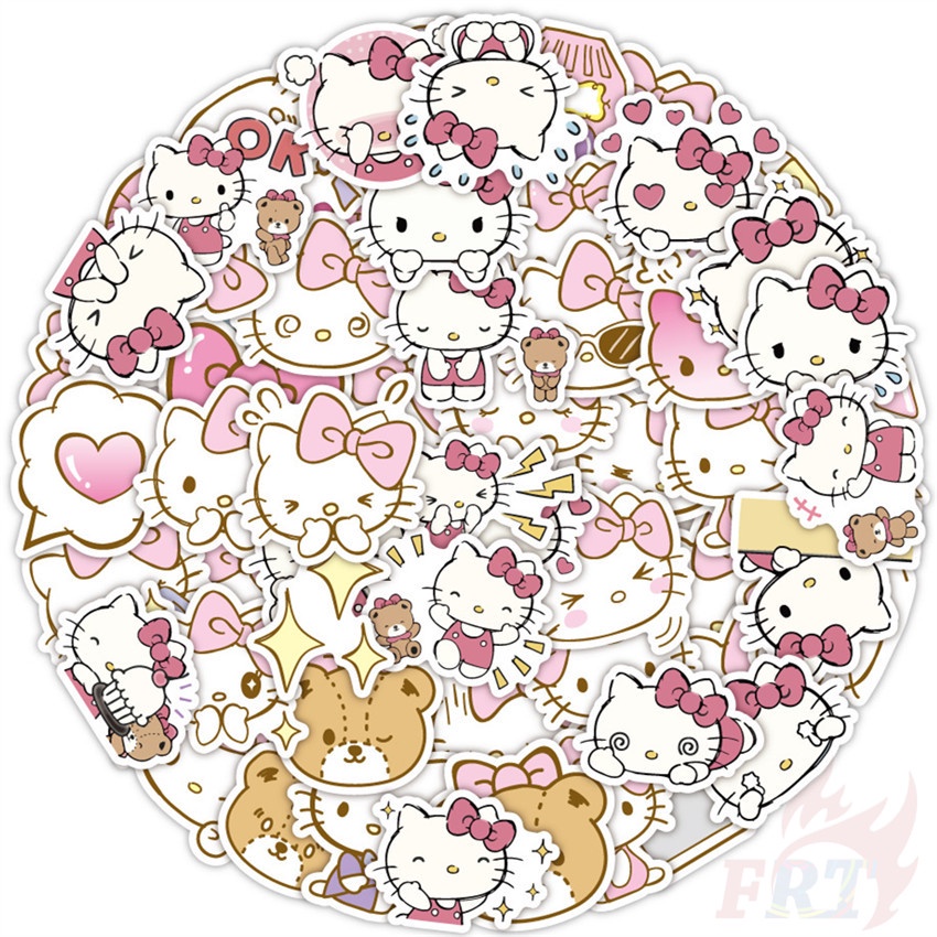 ❉ Hình Dán Hello Kitty Màu Hồng Series 01 ❉ Bộ 60 Sticker Chống Thấm Nước Họa Tiết Doodle Hợp Thời Trang