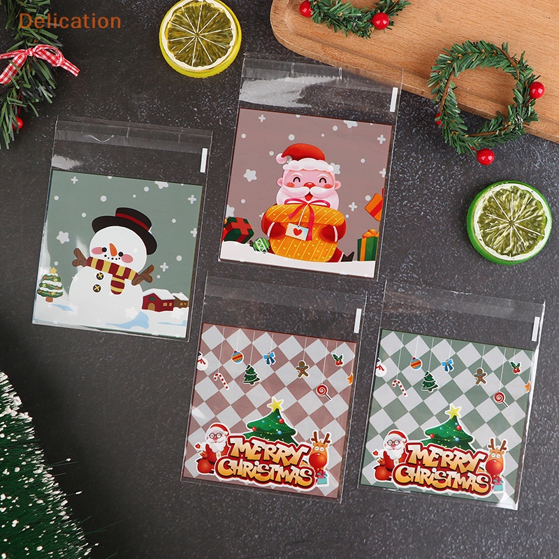 100 Túi đóng gói ELEBUY tự dính bằng nhựa đựng bánh quy kẹo quà tặng cho bữa tiệc Giáng sinh năm mới