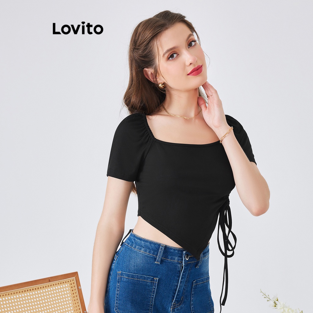 Áo thun trơn bất đối xứng Lovito L54ED024