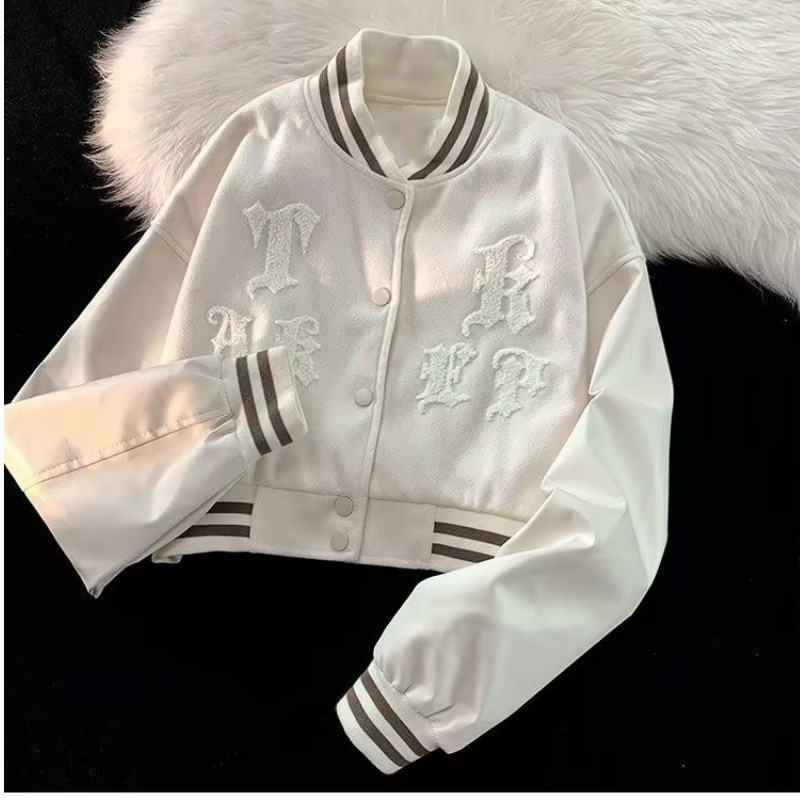 Áo khoác cặp Áo Khoác Bóng Chày Bằng Da Thêu Chữ Phong Cách Retro Mỹ