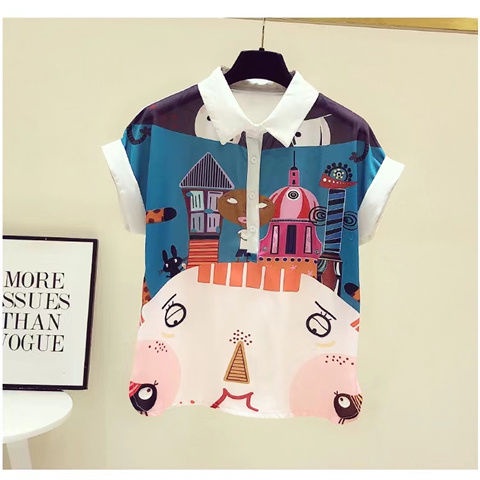 Áo Sơ Mi Ngắn Tay In Hình Nữ Plus Size C11291