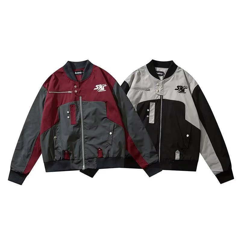 Áo Khoác Cổ Đứng Tay Dài Màu Trơn Phối Một Hàng Nút Thời Trang Lái Xe Mô Tô Cho Nam