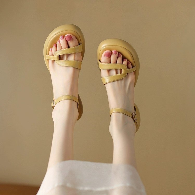 Giày Sandal Đế Thấp Hở Mũi Phối Dây Xinh Xắn Dành Cho Nữ