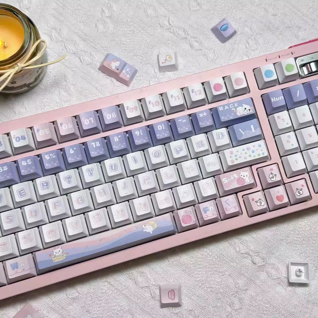 130 Phím Mèo Con Keycaps Cherry Profile Mèo Hoạt Hình PBT Dye Sub Cơ Keycap