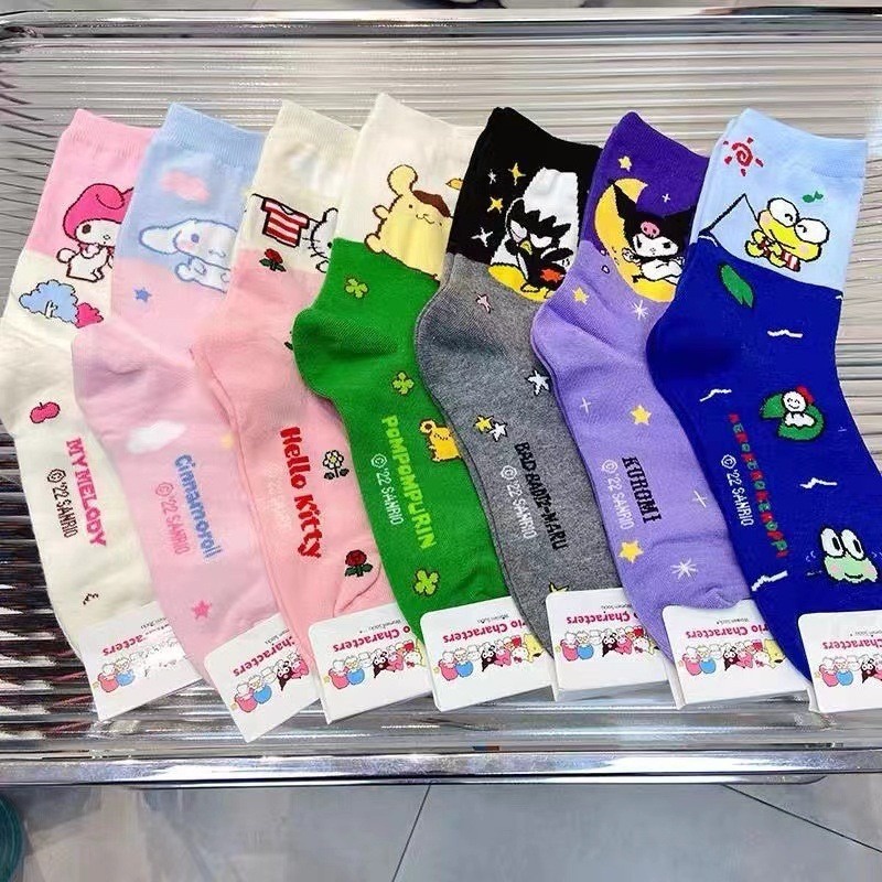Vớ cotton Giữ Ấm Họa Tiết Hoạt Hình kuromi my melody cinnamoroll Dễ Thương Cho Nữ