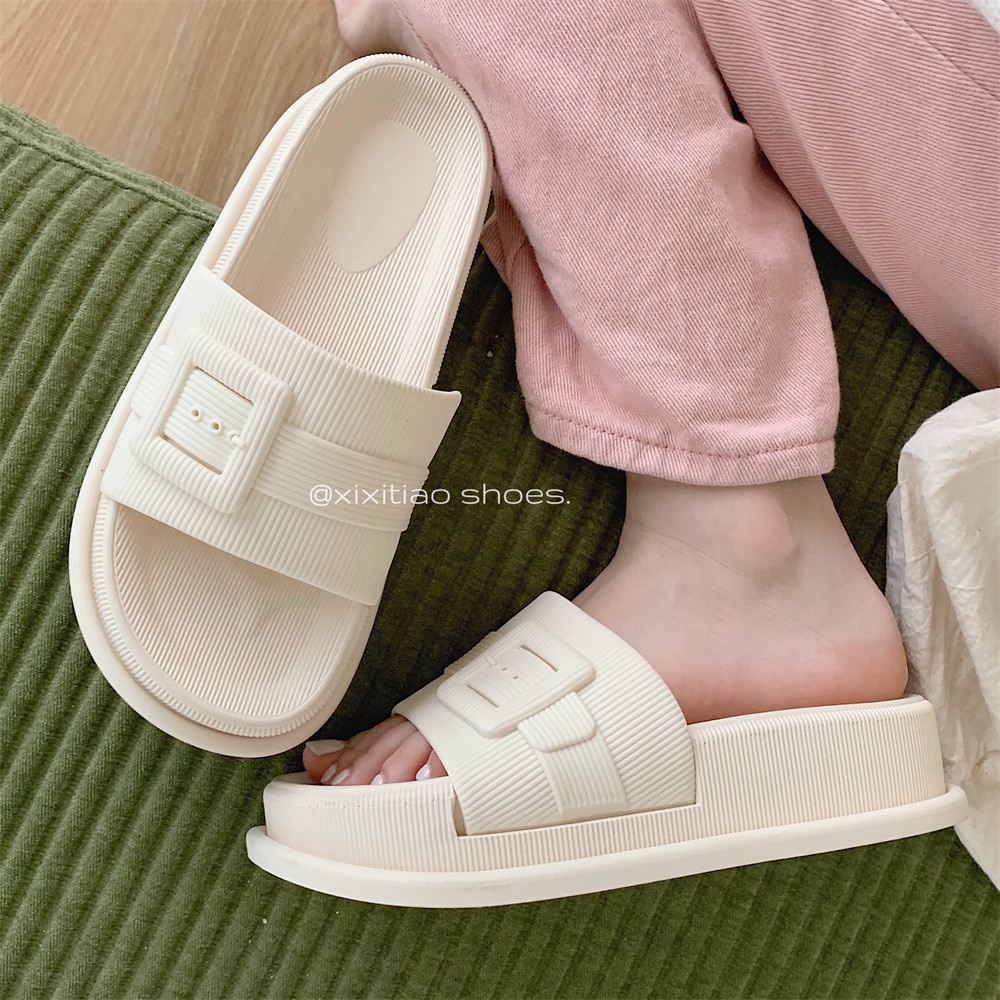 Huaqoo Dép bánh mì guốc dép sandal nữ Màu Sắc Đơn Giản Thoải Mái Cao Gót Chống Trơn Trượt dép đế xuồng 33ZHDLX080104