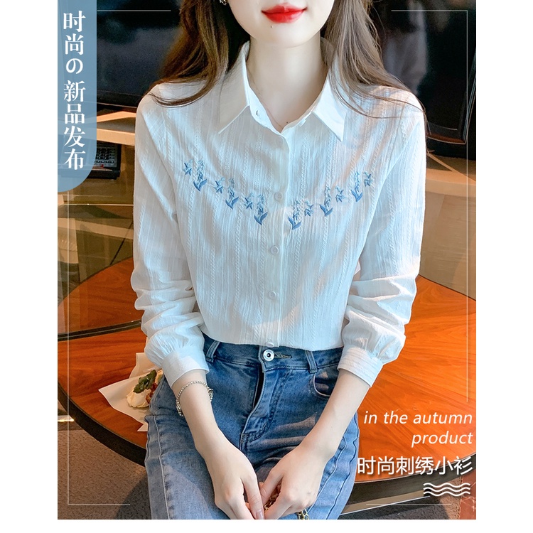 Áo sơ mi nữ/Áo Sơ Mi Nữ Tay Dài Thêu Hoa Lily Phong Cách Mới Mùa Thu 2023 JQA9/Áo Sơ Mi Cách Điệu Hàn Quốc/áo sơ mi công sở nữ áo kiểu/Áo Sơ Mi Trắng Nữ/áo sơ mi nữ dài tay/Vải lanh