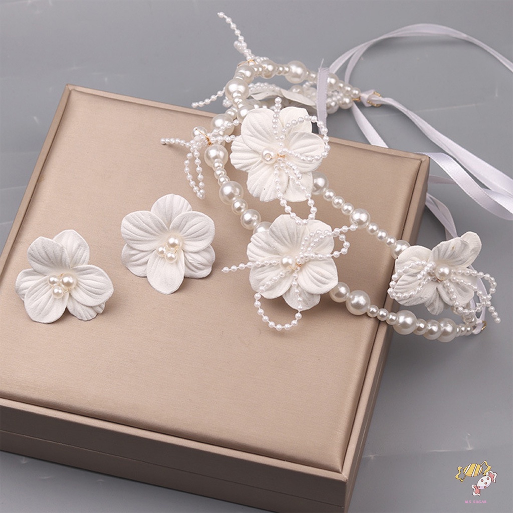 YADORNOS Set 2 Món Trang Sức Gồm Bông Tai + Dây Buộc Tóc Hình Hoa Ngọt Ngào Cho Nữ