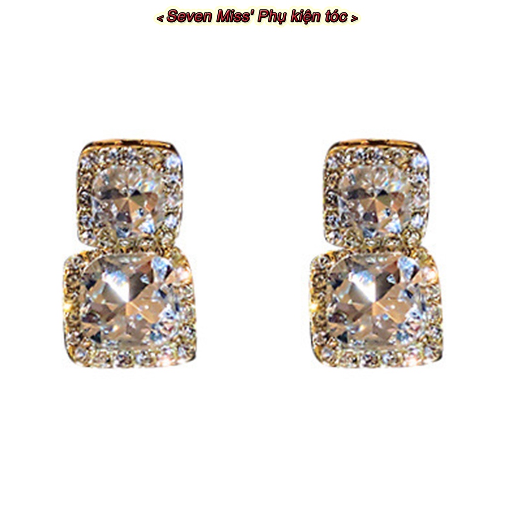 Bông Tai Dáng Dài Hình Vuông Đính Đá Zircon Thời Trang Cho Nữ