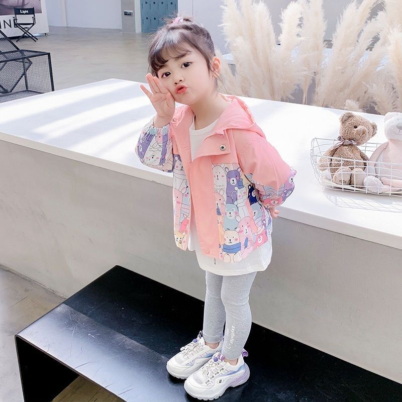 Áo khoác IQ ANGEL có mũ trùm đầu in họa tiết hoạt hình dễ thương phong cách Hàn Quốc thời trang xuân thu cho bé gái