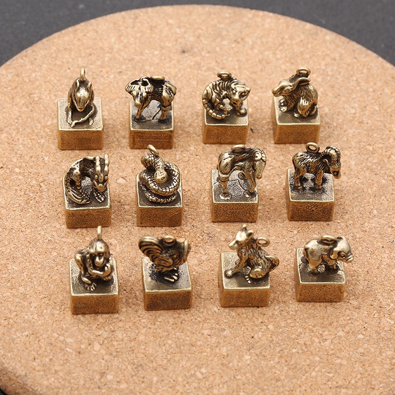 Tượng Trưng Bày Phong Thủy Bằng Đồng Hình Ấn 12 Con Giáp, Trang Trí Bàn Làm Việc, Đem Lại May Mắn