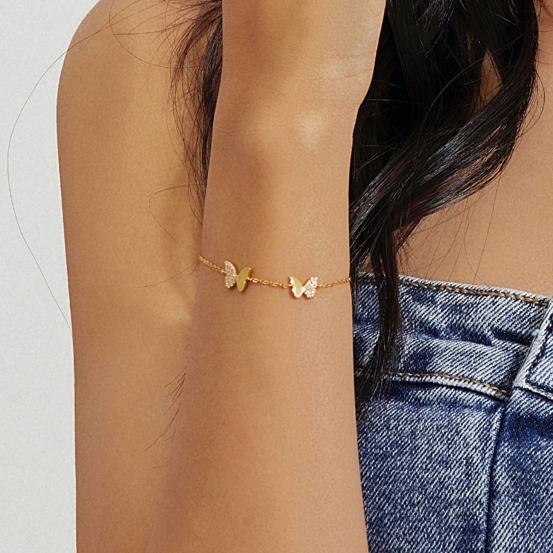 Vòng Tay Bạc Nữ CARA LUNA Hình Hai Con Bướm Đôi Đính Đá Dainty Butterfly - VSB03