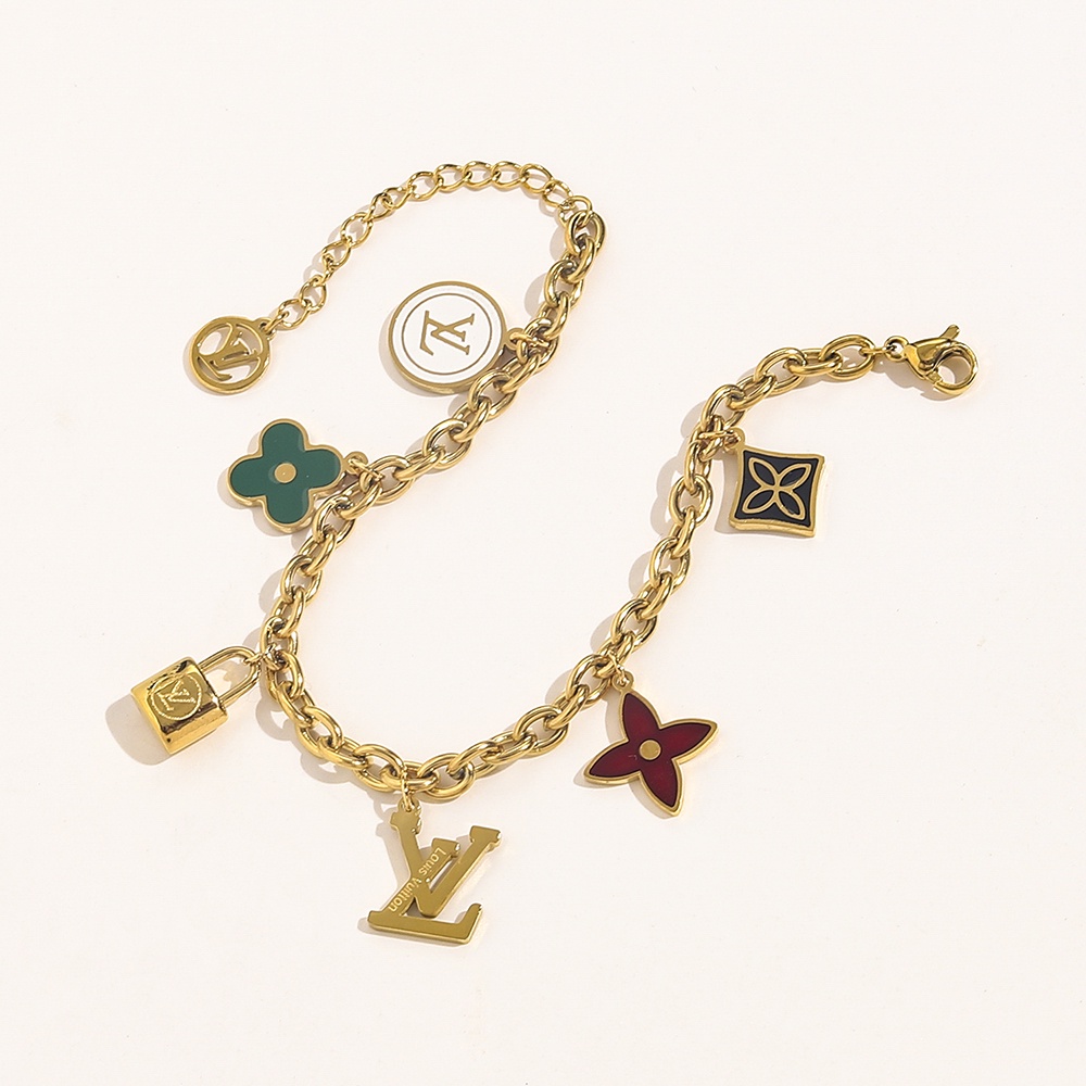 Vòng Tay louis vuitton Bằng Thép Titan Khắc Chữ lv monogram