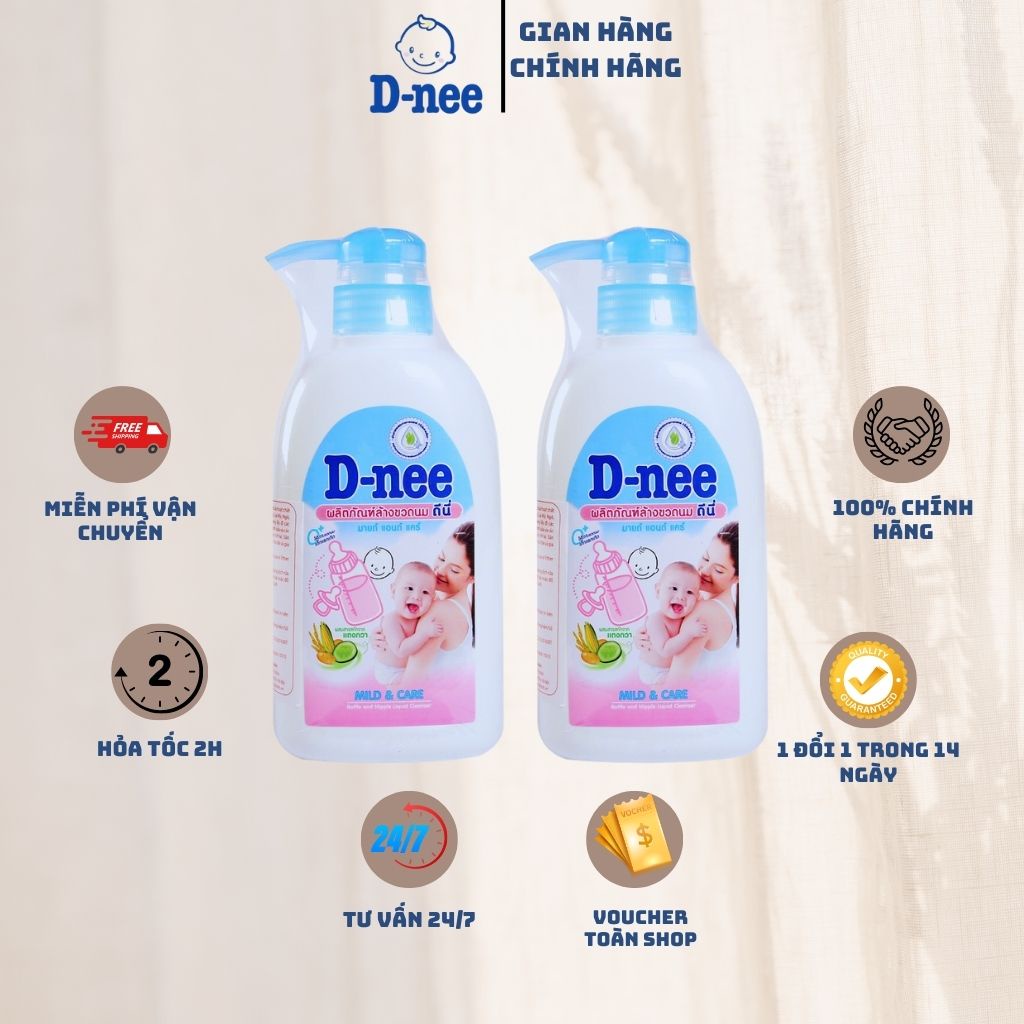 (COMBO 2 CHAI) Nước rửa bình sữa, Bình nước & rau quả D-nee 500ml - An toàn cho bé yêu