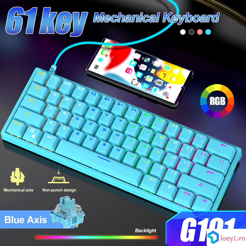G101 61 phím d6s8 USB2.0 LED Backlit trục cơ khí chơi game Bàn Phím Cơ khí chơi game Bàn phím Mini PC loey1 LOEY1