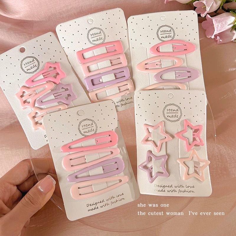 Màu hồng phong cách đơn giản kẹp tóc nữ phía trước tóc mái dễ thương