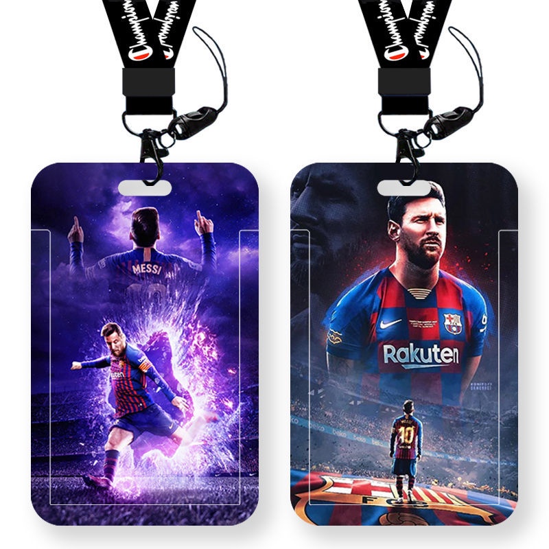 Ví Đựng Thẻ ID Bằng Nhựa Cứng Có Dây Đeo Dài Hình Ngôi Sao Bóng Đá Messi Cho Nam Sinh Giá Đỡ
