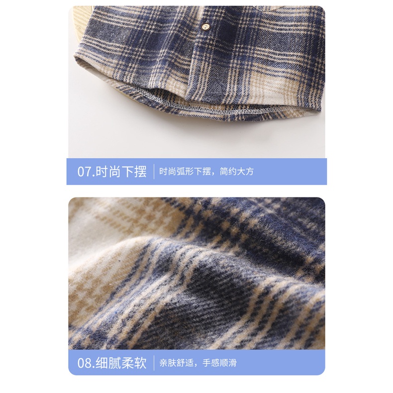 Áo Sơ Mi Dài Tay Chất Liệu cotton Họa Tiết Sọc Caro Phong Cách Hàn Quốc Thời Trang Cho Bé Gái 70-150cm