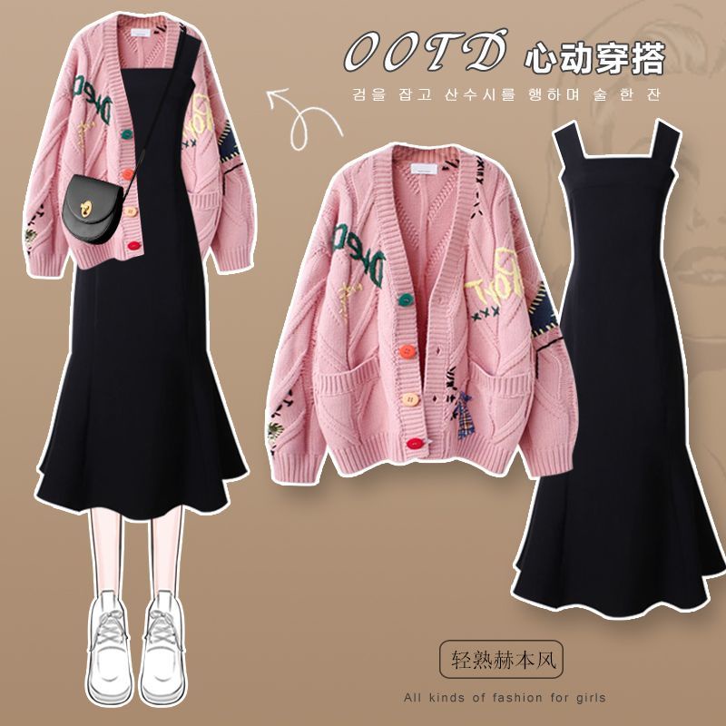 Bộ Áo Sweater Dệt Kim Dáng Rộng + Chân Váy Phong Cách Hàn Quốc Thời Trang Mùa Đông Kiểu Mới Cho Nữ