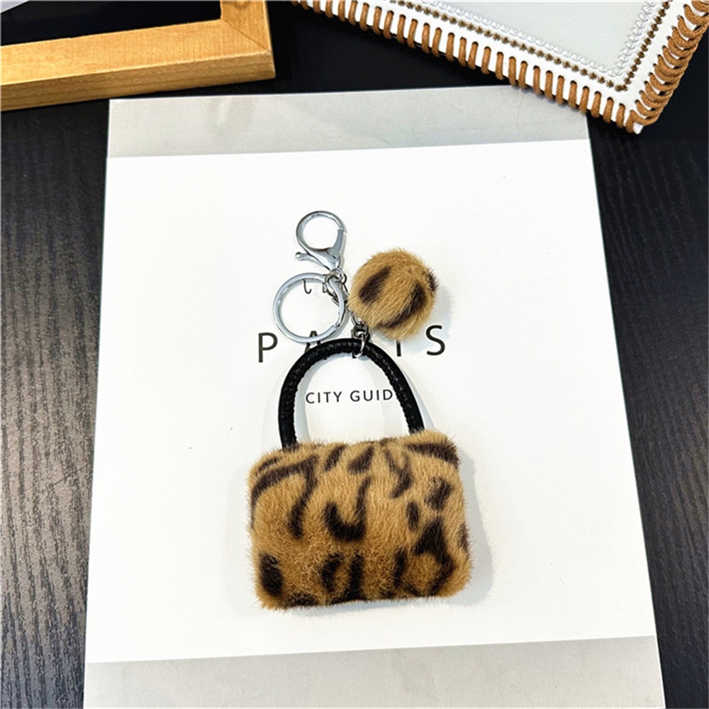 Hình dạng túi xách dễ thương fluffy keychain sáng tạo leopard plush ball keyrings cho phụ nữ người giữ chìa khóa ô tô phụ kiện quà tặng bạn bè