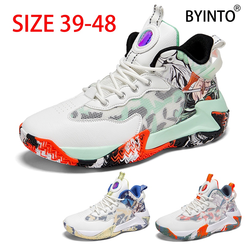 Big size 39-48 high top men basketball shoes non-slip make noise spike đế cao su thoáng khí đan nam thể thao giày thể thao màu trắng thời trang chạy bộ quần vợt running man giày thể thao