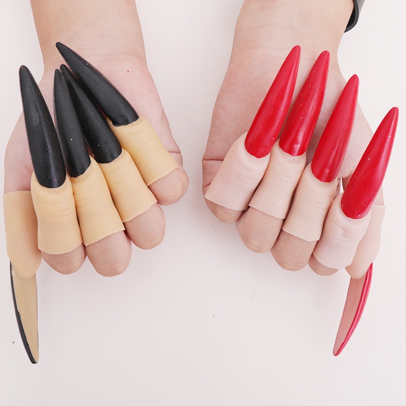 Bộ 10 Móng Tay Giả Hóa Trang halloween Hình Vuốt Ma Cà Rồng Màu Đỏ Đen