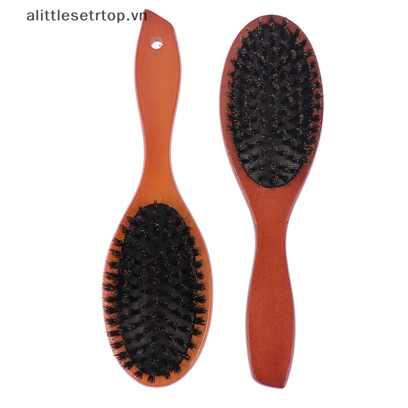 Alittlesetrtop boar bristle hair brush women combs for hair wood hairbrush detangle duỗi tóc bàn chải tóc lược cắt tóc phụ kiện cắt tóc.
