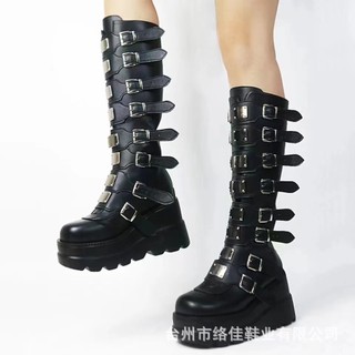 Giày bốt cao gót đế dày có khóa cài phong cách gothic punk mới cho nữ