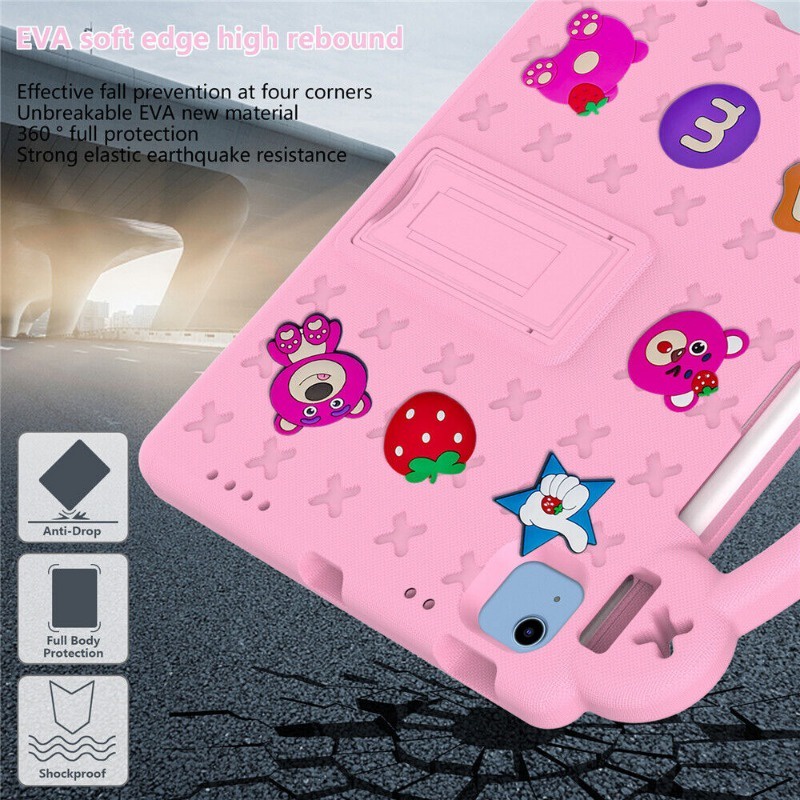 Trẻ em dễ thương diy eva case stand cover strap cho ipad mini 1 2 3 4 5 6 air 1 2 pro 9.7 2017/2018 4th 5th 6th 7th 8th 9th 10th gen 10.2 "10.5" 11.0 "10.9" 2020 2019 2021 2022