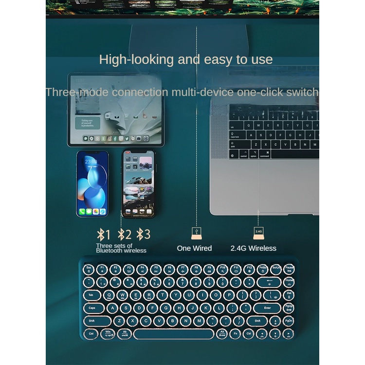 Bàn Phím Cơ bluetooth Không Dây 3 Chế Độ Nhỏ Gọn Phong Cách vintage
