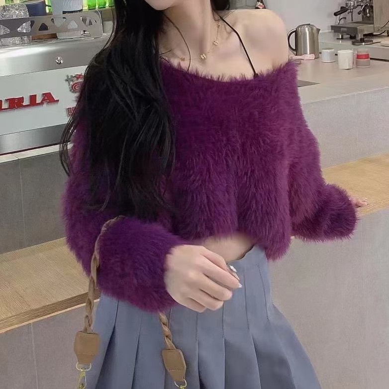 Áo sweater Lông Chồn Cổ Chữ v Dáng Rộng Thời Trang Mùa Đông Mới 2023 Cho Nữ