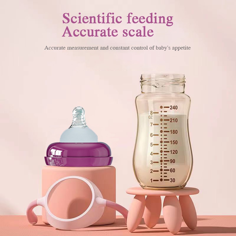 Bình Sữa Có Tay Cầm Và Ống Hút Dung Tích 240ml Cao Cấp Dành Cho Em Bé