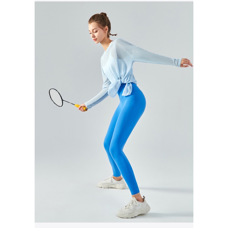 Fit.her blouse phụ nữ một bên tách dài tay áo yoga phụ nữ mùa hè nhẹ thể thao áo rời chạy thể dục quần áo