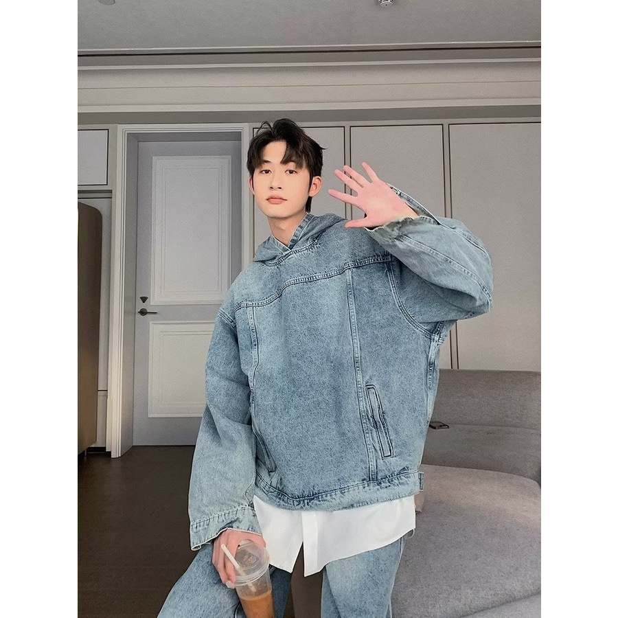 2023 New fashion áo khoác tay dài dáng rộng thời trang thường ngày màu sắc đơn giản thoải mái áo khoác jean unisex nam nữ áo khoác hoodie