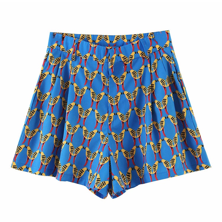 Zara phong cách mới in satin áo sơ mi rời + quần short bộ 35