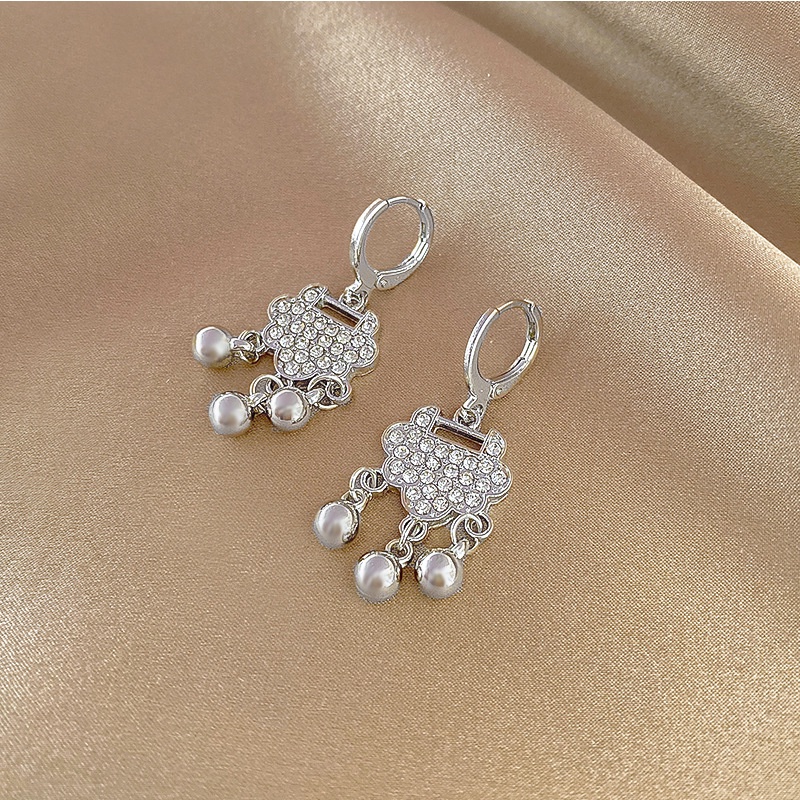 2023 hoa tai bạc phong cách mới cô gái tính khí mùa hè retro khóa an toàn hoa tai mặt dây chuyền