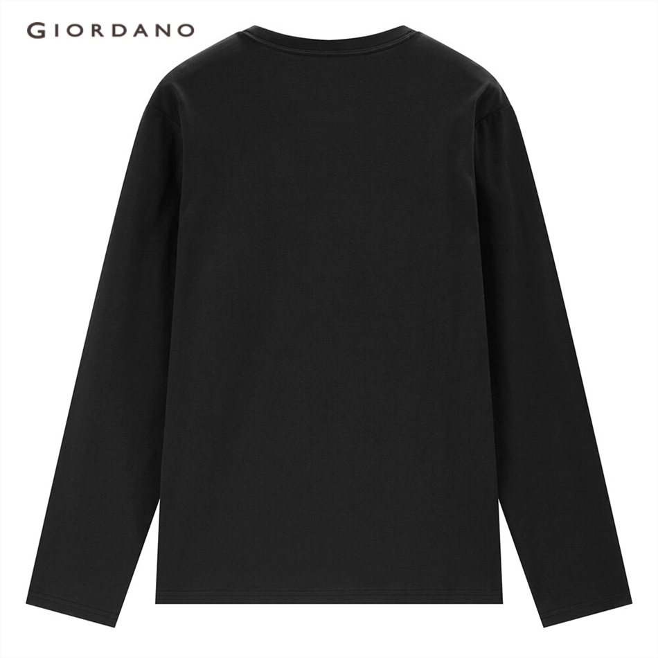 Áo thun GIORDANO 13093790 cotton dài tay thêu họa tiết thời trang dành cho nam