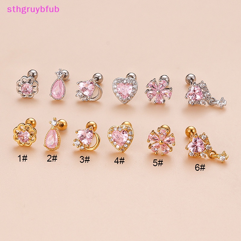 Sthb 1 mảnh bông tai đinh tán thanh mỏng bằng thép không gỉ cho nữ thời trang màu hồng zircon ear bone nails vn