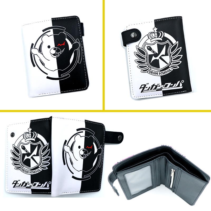 Danganronpa monokuma ví pu ngắn dễ thương nhân vật anime ví có túi đựng tiền xu in đầy màu sắc