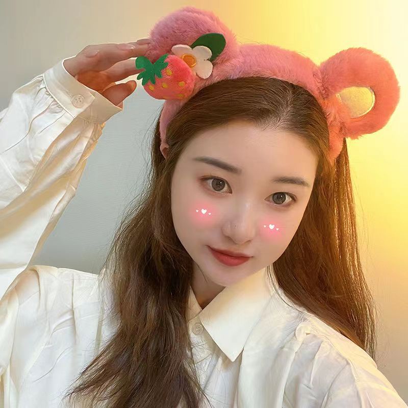 Cài tóc tai gấu lotso hồng dâu tây phủ lông nhung xinh xắn dành cho nữ TB11