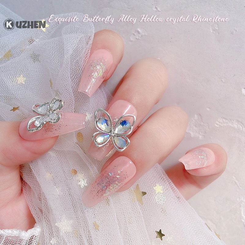Kuzhen 5 cái thiết kế mới bướm rỗng móng tay ch đồ trang sức 14,5x13mm bướm móng tay hợp kim thạch cho móng tay nguồn cung cấp 3d nóng